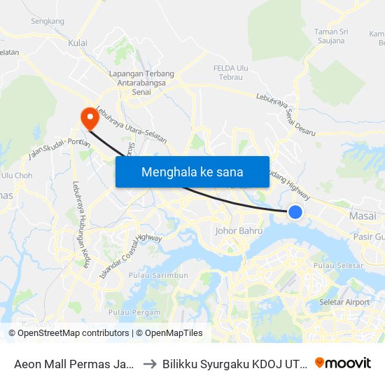 Aeon Mall Permas Jaya to Bilikku Syurgaku KDOJ UTM map