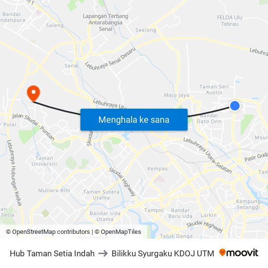 Hub Taman Setia Indah to Bilikku Syurgaku KDOJ UTM map