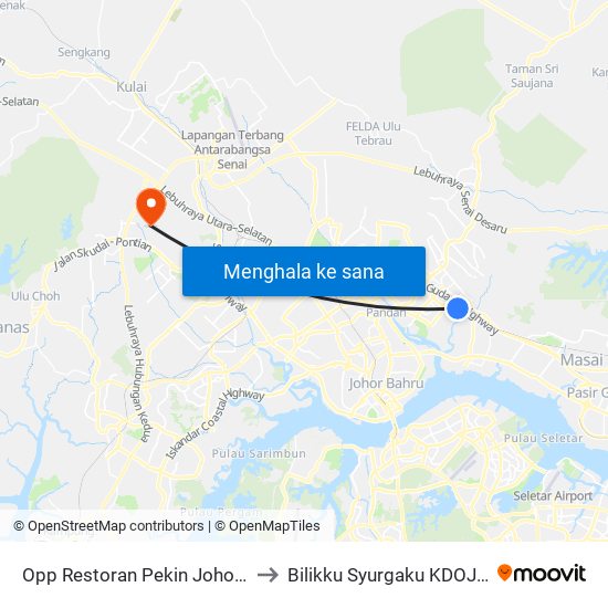 Opp Restoran Pekin Johor Jaya to Bilikku Syurgaku KDOJ UTM map