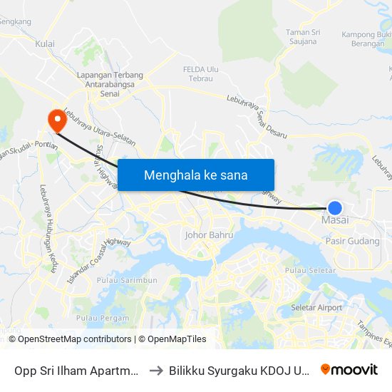 Opp Sri Ilham Apartment to Bilikku Syurgaku KDOJ UTM map