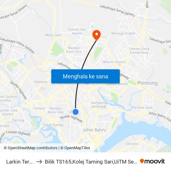 Larkin Terminal to Bilik TS165,Kolej Taming Sari,UiTM Segamat, Johor map