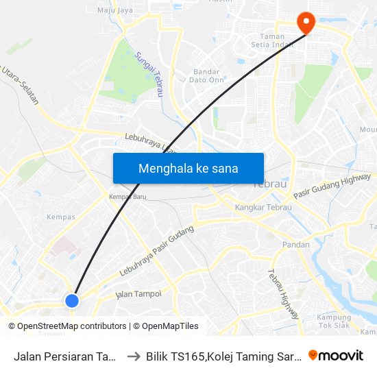 Jalan Persiaran Tanjung (0007756) to Bilik TS165,Kolej Taming Sari,UiTM Segamat, Johor map