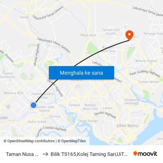 Taman Nusa Bestari 2 to Bilik TS165,Kolej Taming Sari,UiTM Segamat, Johor map