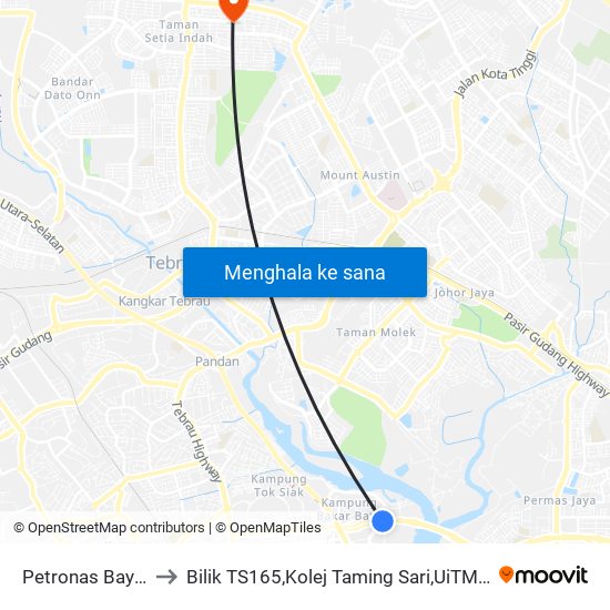 Petronas Bayu Puteri to Bilik TS165,Kolej Taming Sari,UiTM Segamat, Johor map