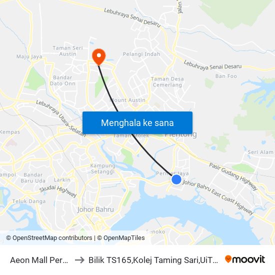 Aeon Mall Permas Jaya to Bilik TS165,Kolej Taming Sari,UiTM Segamat, Johor map