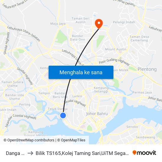 Danga Bay to Bilik TS165,Kolej Taming Sari,UiTM Segamat, Johor map