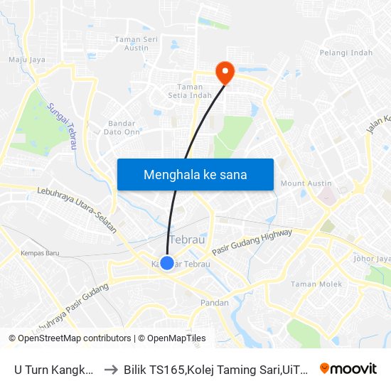 Jln Kg Ubi Tebrau to Bilik TS165,Kolej Taming Sari,UiTM Segamat, Johor map