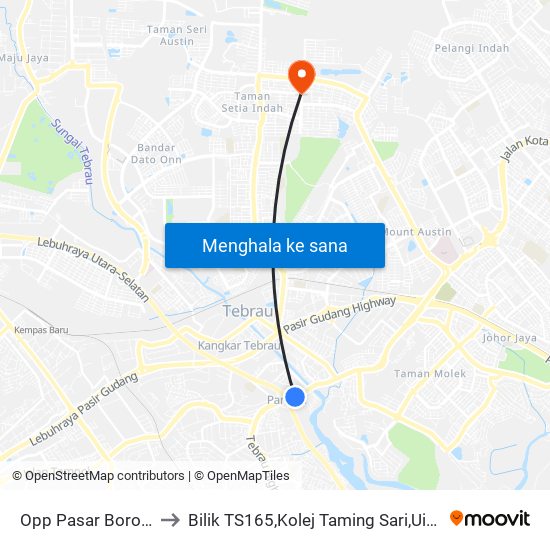 Opp Pasar Borong Pandan to Bilik TS165,Kolej Taming Sari,UiTM Segamat, Johor map