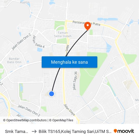 Smk Taman Daya to Bilik TS165,Kolej Taming Sari,UiTM Segamat, Johor map