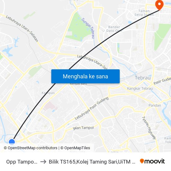 Opp Tampoi Indah to Bilik TS165,Kolej Taming Sari,UiTM Segamat, Johor map