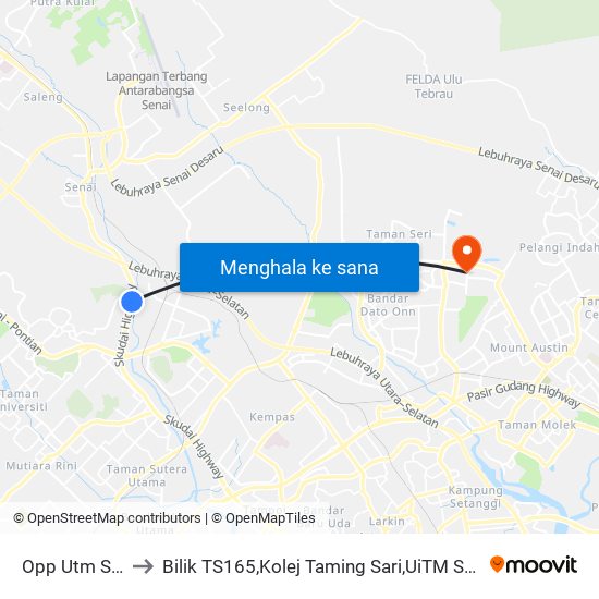 Jalan Skudai 29 (0003089) to Bilik TS165,Kolej Taming Sari,UiTM Segamat, Johor map