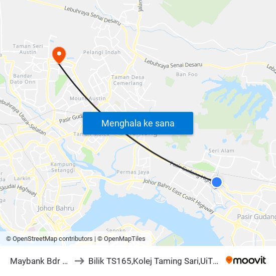 Maybank Bdr Seri Alam to Bilik TS165,Kolej Taming Sari,UiTM Segamat, Johor map