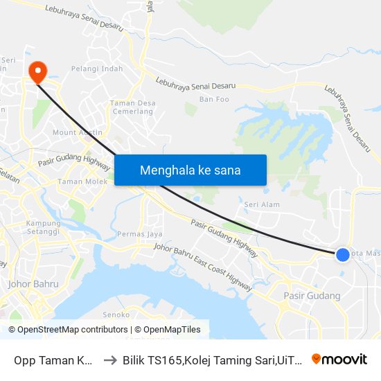 Opp Taman Kota Masai to Bilik TS165,Kolej Taming Sari,UiTM Segamat, Johor map