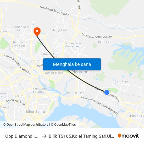 Opp Diamond Ice Sdn Bhd to Bilik TS165,Kolej Taming Sari,UiTM Segamat, Johor map