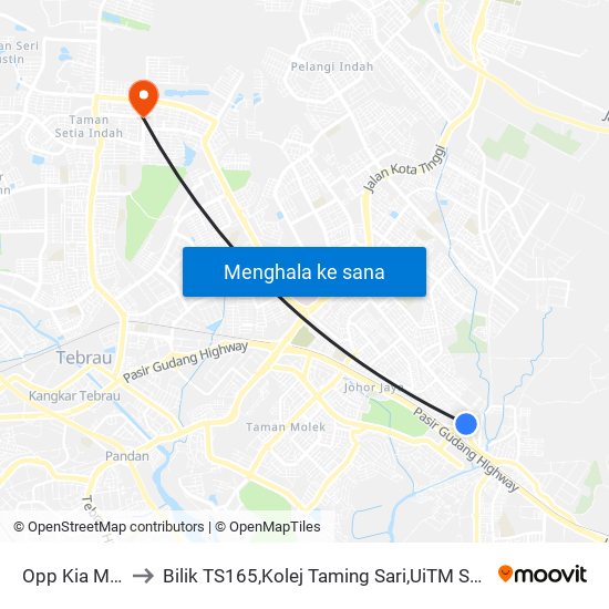 Opp Bhpetrol Plentong to Bilik TS165,Kolej Taming Sari,UiTM Segamat, Johor map