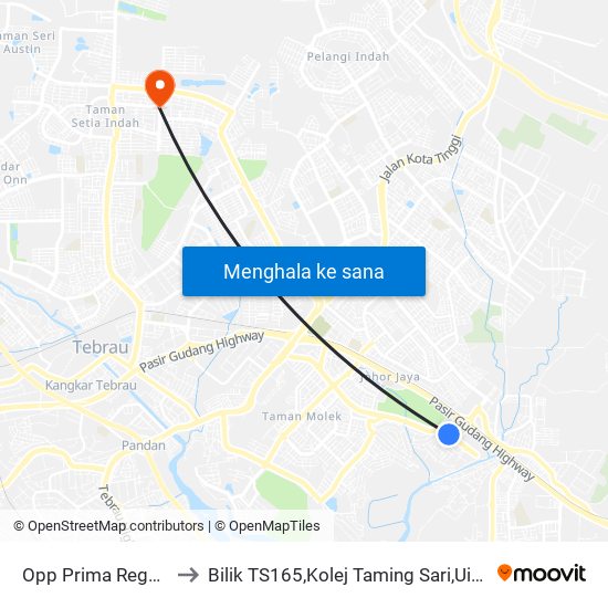 Opp Prima Regency Condo to Bilik TS165,Kolej Taming Sari,UiTM Segamat, Johor map