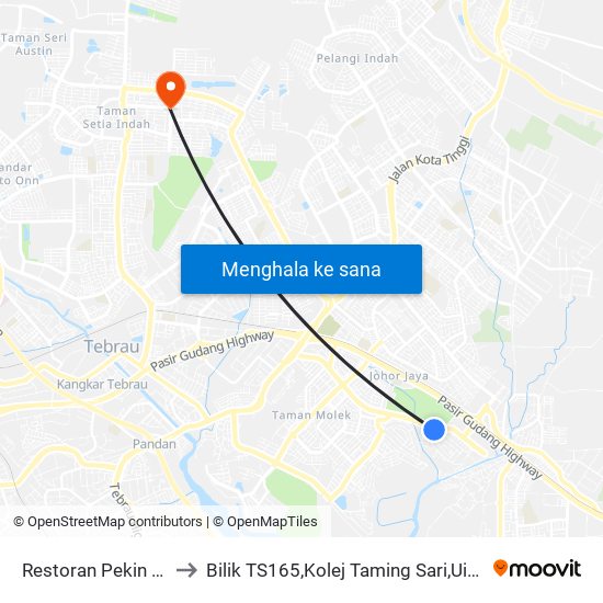 Restoran Pekin Johor Jaya to Bilik TS165,Kolej Taming Sari,UiTM Segamat, Johor map