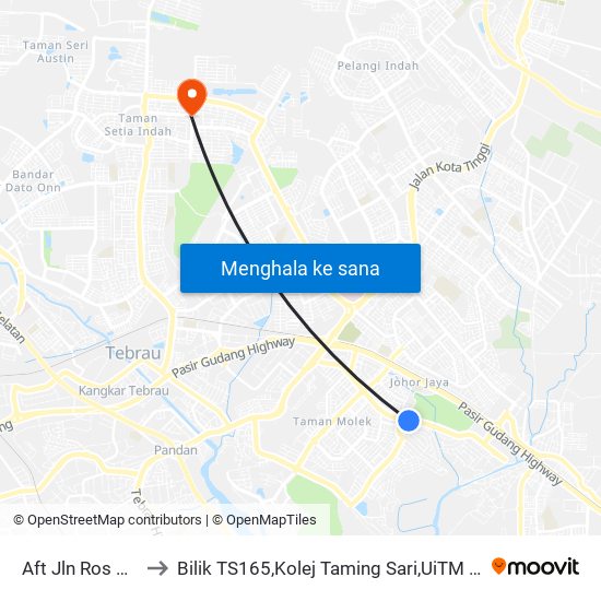 Aft Jln Ros Merah 9 to Bilik TS165,Kolej Taming Sari,UiTM Segamat, Johor map