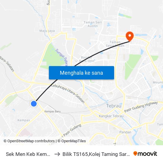 Sek Men Keb Kempas Johor Bahru to Bilik TS165,Kolej Taming Sari,UiTM Segamat, Johor map