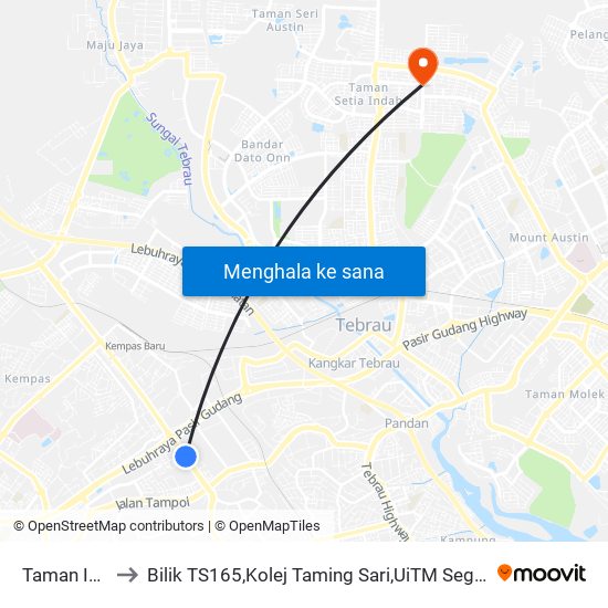 Taman Indah to Bilik TS165,Kolej Taming Sari,UiTM Segamat, Johor map