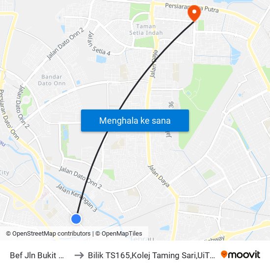 Bef Jln Bukit Mutiara 10 to Bilik TS165,Kolej Taming Sari,UiTM Segamat, Johor map