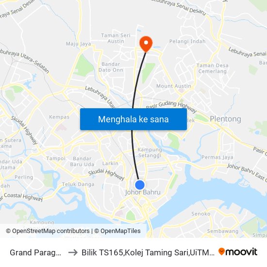 Grand Paragon Hotel to Bilik TS165,Kolej Taming Sari,UiTM Segamat, Johor map