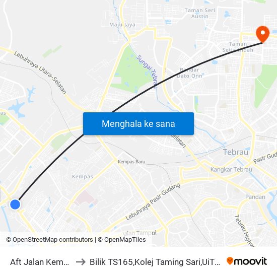 Bef Paradigm Mall to Bilik TS165,Kolej Taming Sari,UiTM Segamat, Johor map