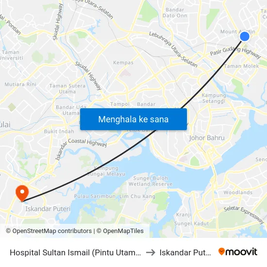 Hospital Sultan Ismail (Pintu Utama) to Iskandar Puteri map