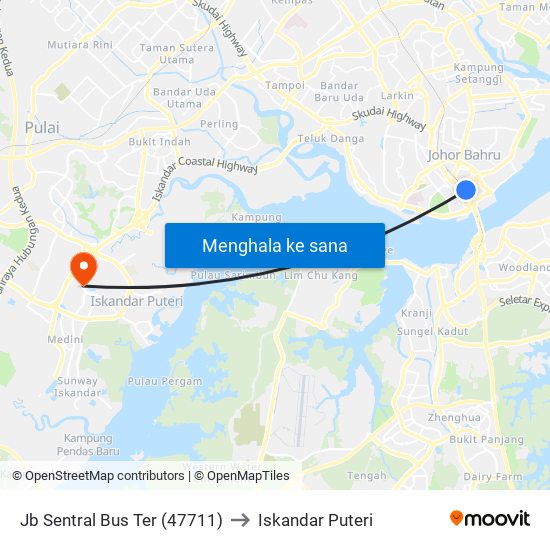 Jb Sentral Bus Ter (47711) to Iskandar Puteri map