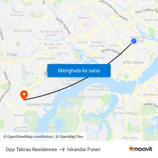 Opp Tebrau Residences to Iskandar Puteri map