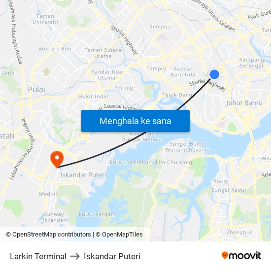 Larkin Terminal to Iskandar Puteri map