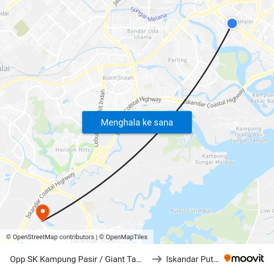 Opp SK Kampung Pasir / Giant Tampoi to Iskandar Puteri map