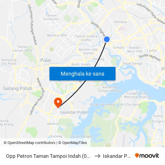 Opp Petron Taman Tampoi Indah (0008035) to Iskandar Puteri map