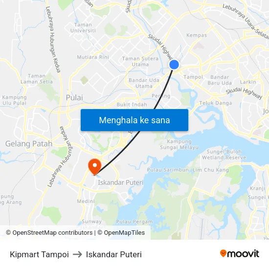 Kipmart Tampoi to Iskandar Puteri map