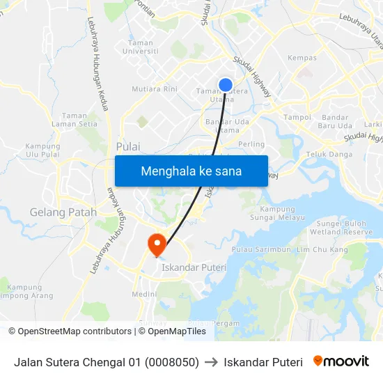 Jalan Sutera Chengal 01 (0008050) to Iskandar Puteri map