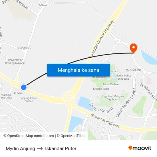 Mydin Anjung to Iskandar Puteri map