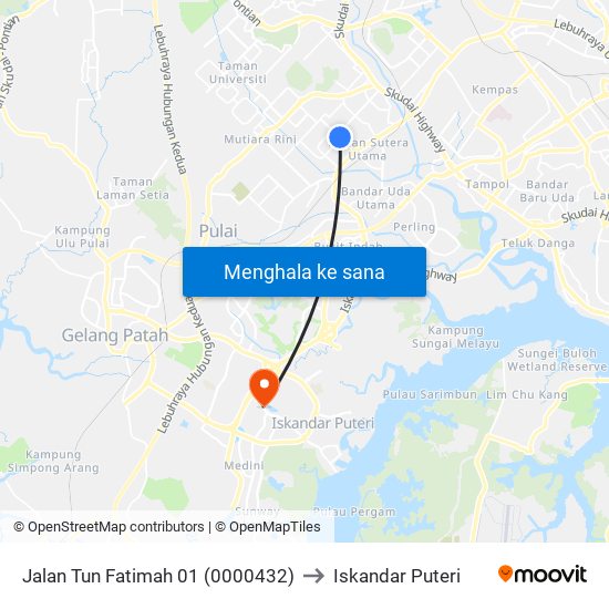 Jalan Tun Fatimah 01 (0000432) to Iskandar Puteri map