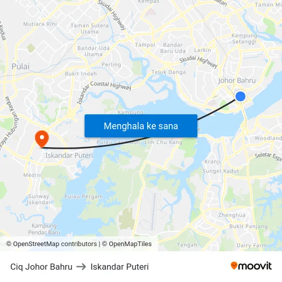 Ciq Johor Bahru to Iskandar Puteri map