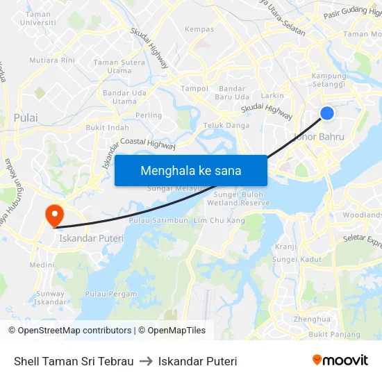 Shell Taman Sri Tebrau to Iskandar Puteri map