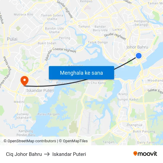 Ciq Johor Bahru to Iskandar Puteri map