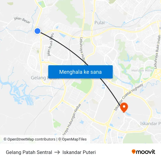 Gelang Patah Sentral to Iskandar Puteri map