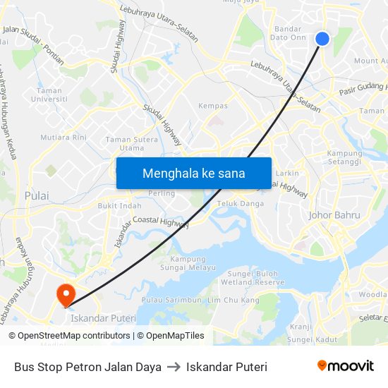 Bus Stop Petron Jalan Daya to Iskandar Puteri map