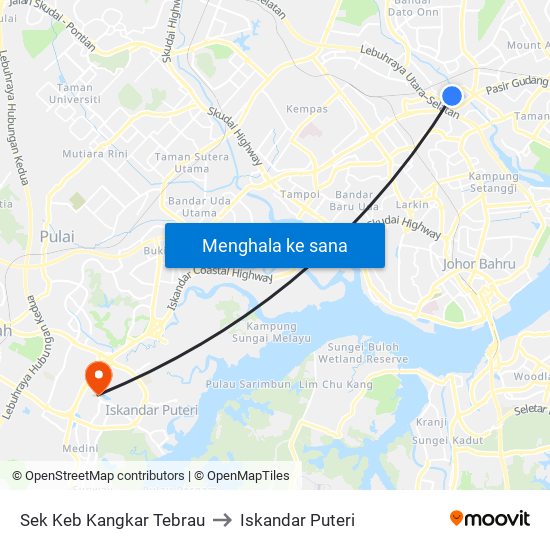 Sek Keb Kangkar Tebrau to Iskandar Puteri map