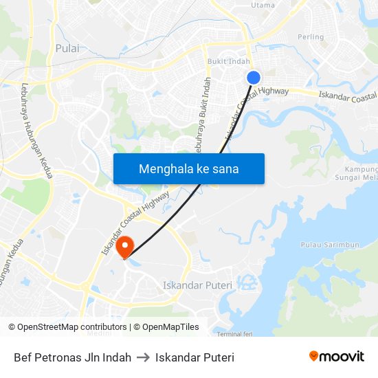 Petronas Bukit Indah to Iskandar Puteri map