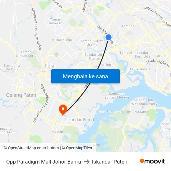 Opp Paradigm Mall Johor Bahru to Iskandar Puteri map