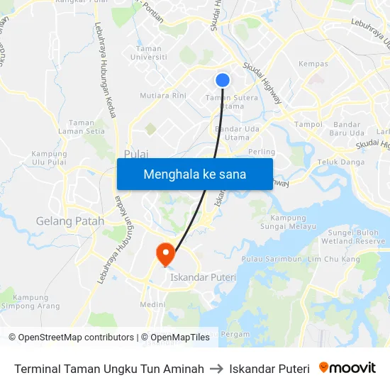 Terminal Taman Ungku Tun Aminah to Iskandar Puteri map