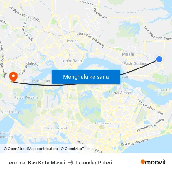 Terminal Bas Kota Masai to Iskandar Puteri map