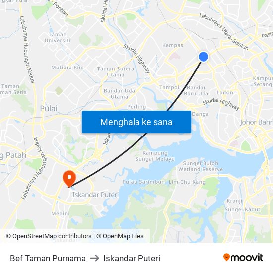 Bef Taman Purnama to Iskandar Puteri map