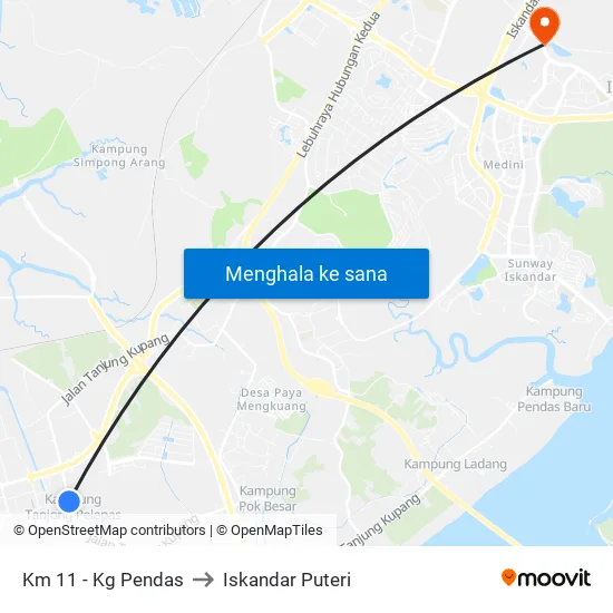 Km 11 - Kg Pendas to Iskandar Puteri map