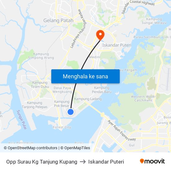 Opp Surau Kg Tanjung Kupang to Iskandar Puteri map